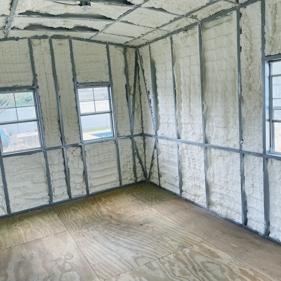 Closed-cell spray foam insulation applied to wall cavities in a residential project in Martinez